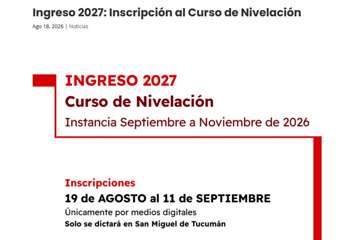 CURSO DE NIVELACIÓN. Las clases serán presenciales y comenzarán el 15 de septiembre en la sede de avenida Independencia 1900.