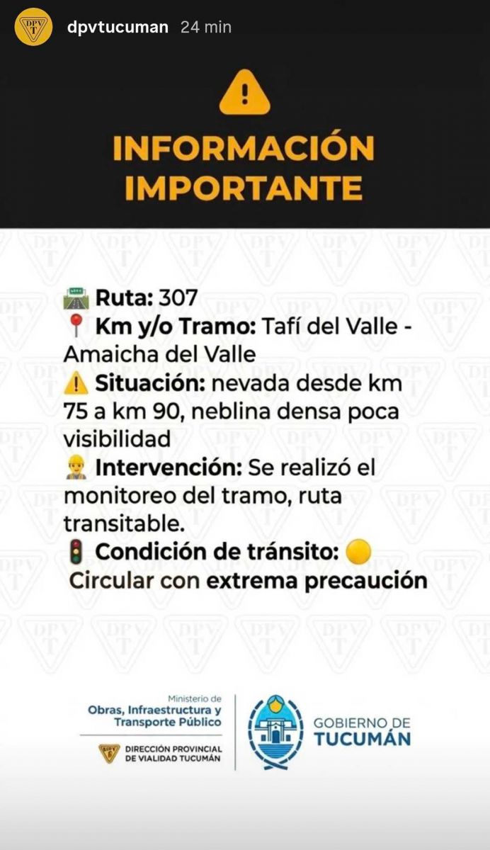Nevada y con poca visibilidad: Vialidad advierte la presencia de neblina en la ruta a los valles