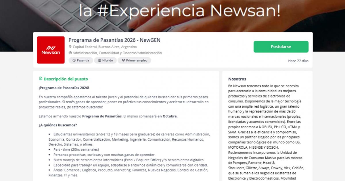 OPORTUNIDAD. Newsan abrió nuevas pasantías para estudiantes de varias carreras.