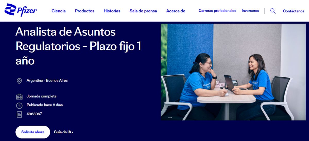 INDUSTRIA FARMACÉUTICA. Pfizer busca sumar estudiantes y profesionales a distintos equipos de trabajo en Buenos Aires.