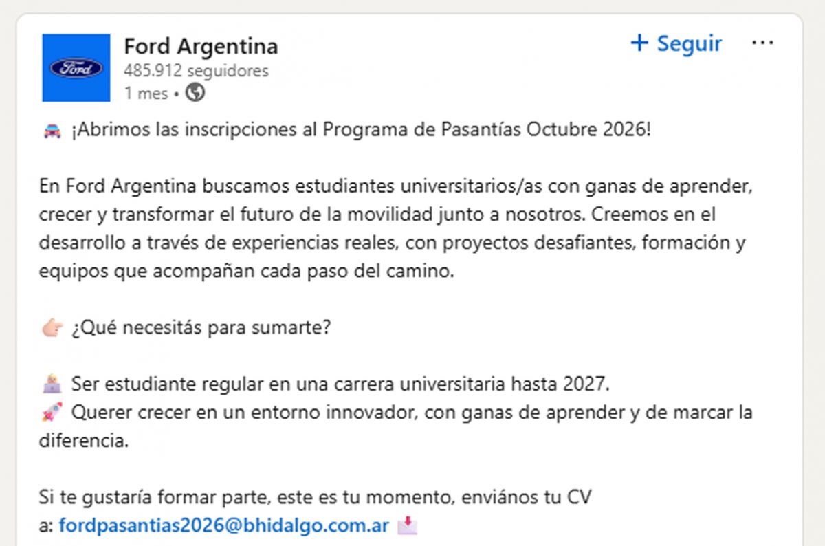PRIMERA EXPERIENCIA. El programa permite a estudiantes sumar experiencia profesional dentro de los equipos de Ford mientras continúan sus carreras.