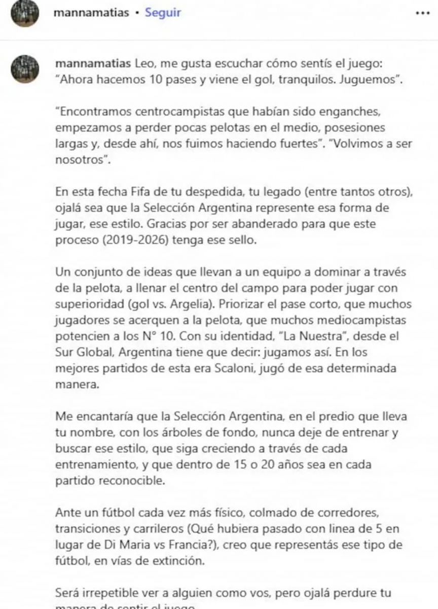 La emotiva carta de un integrante del cuerpo técnico de la Selección para despedir a Messi