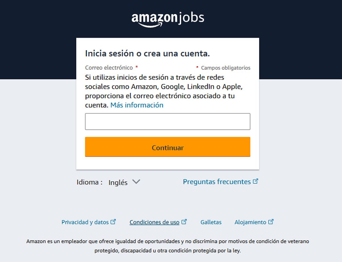 POSTULACIÓN. La candidatura se envía desde Amazon Jobs, donde hay que crear una cuenta, completar el perfil y cargar el CV.