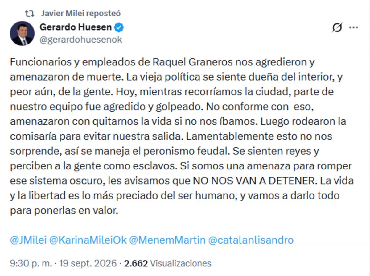 Tensión en Graneros: Gerardo Huesen denunció amenazas y agresiones durante una recorrida