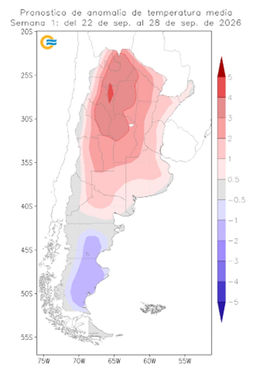 Anomalía de temperatura en el país en la primera semana de la primavera. 