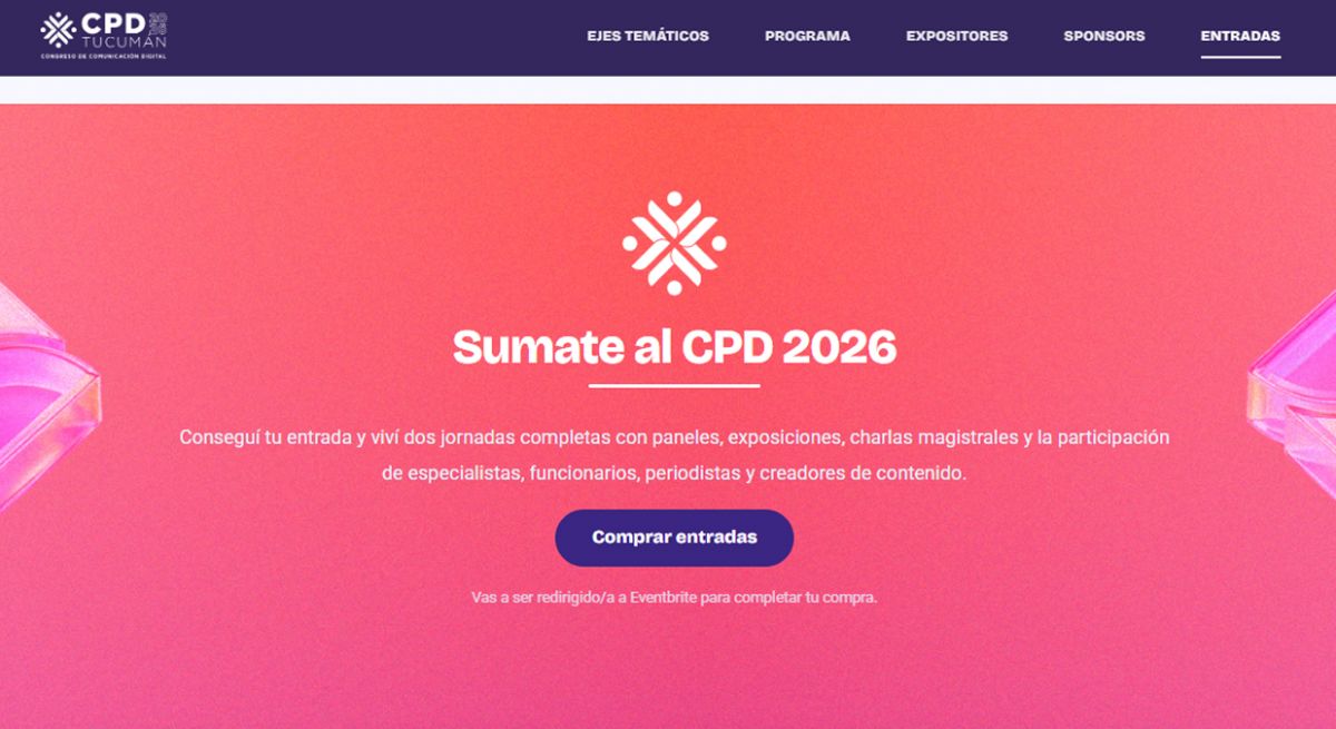 ENTRADAS. Los tickets para el CPD Tucumán 2026 se adquieren de manera online.