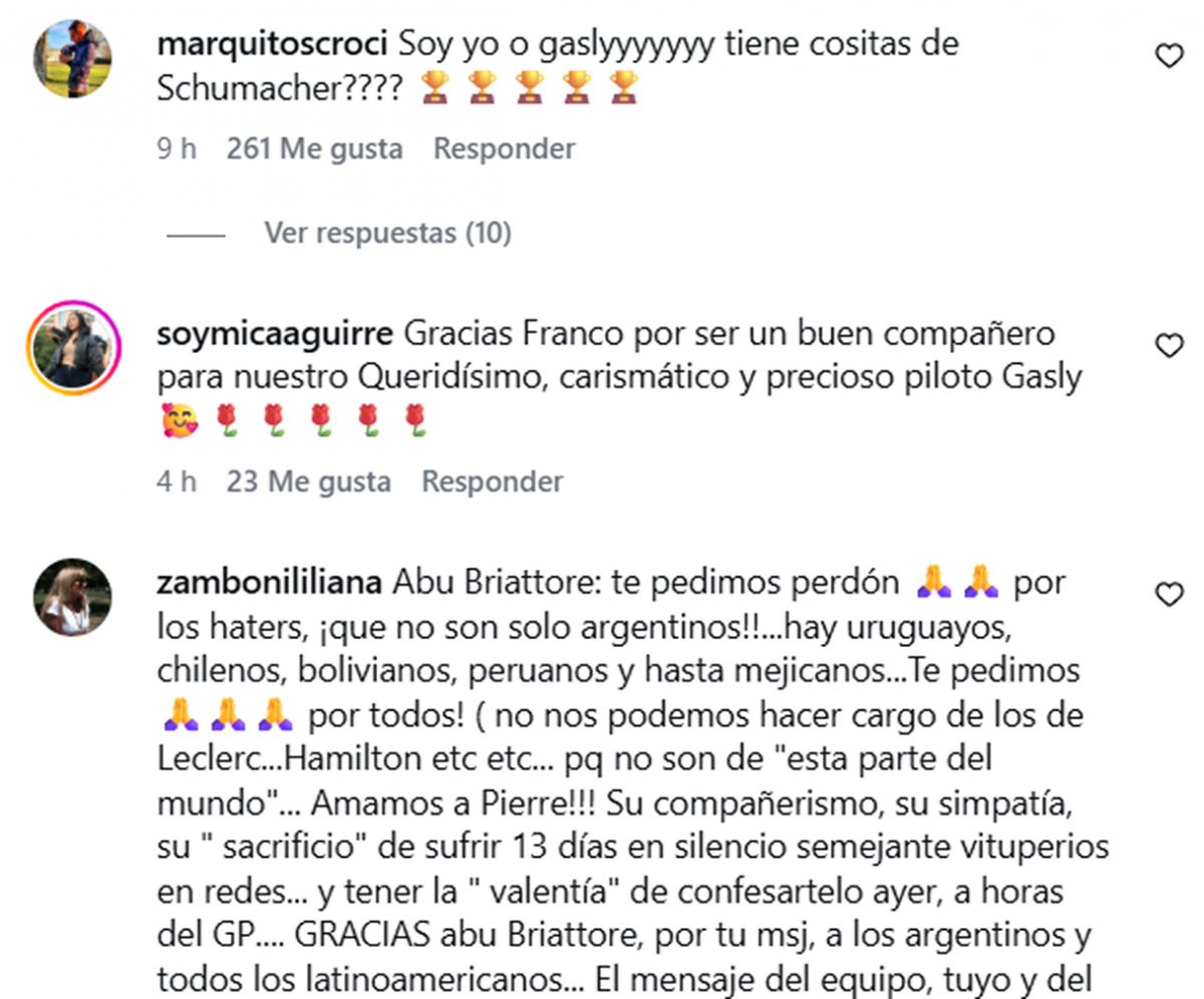 “Gasly y Perón, un solo corazón : los comentarios irónicos de los argentinos en el Instagram de Alpine