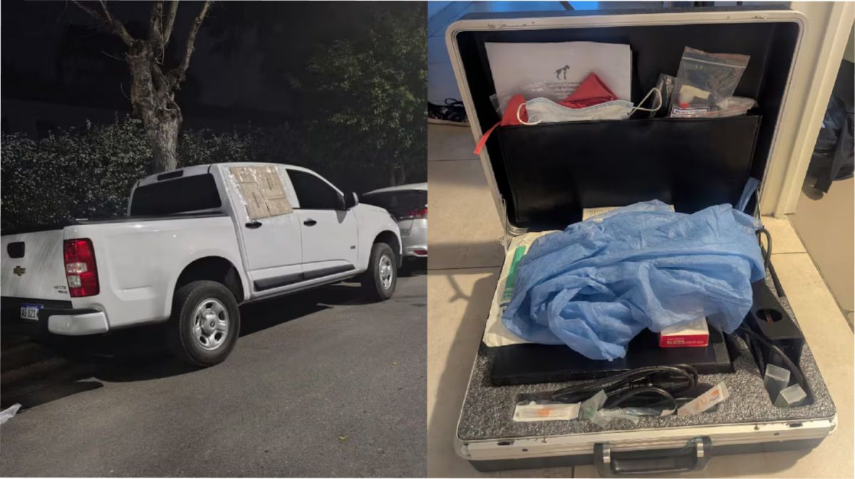 Les rompieron el vidrio de la camioneta y se llevaron equipos de anestesia y otros instrumentos médicos. (Foto: gentileza Julieta Artola/TN).