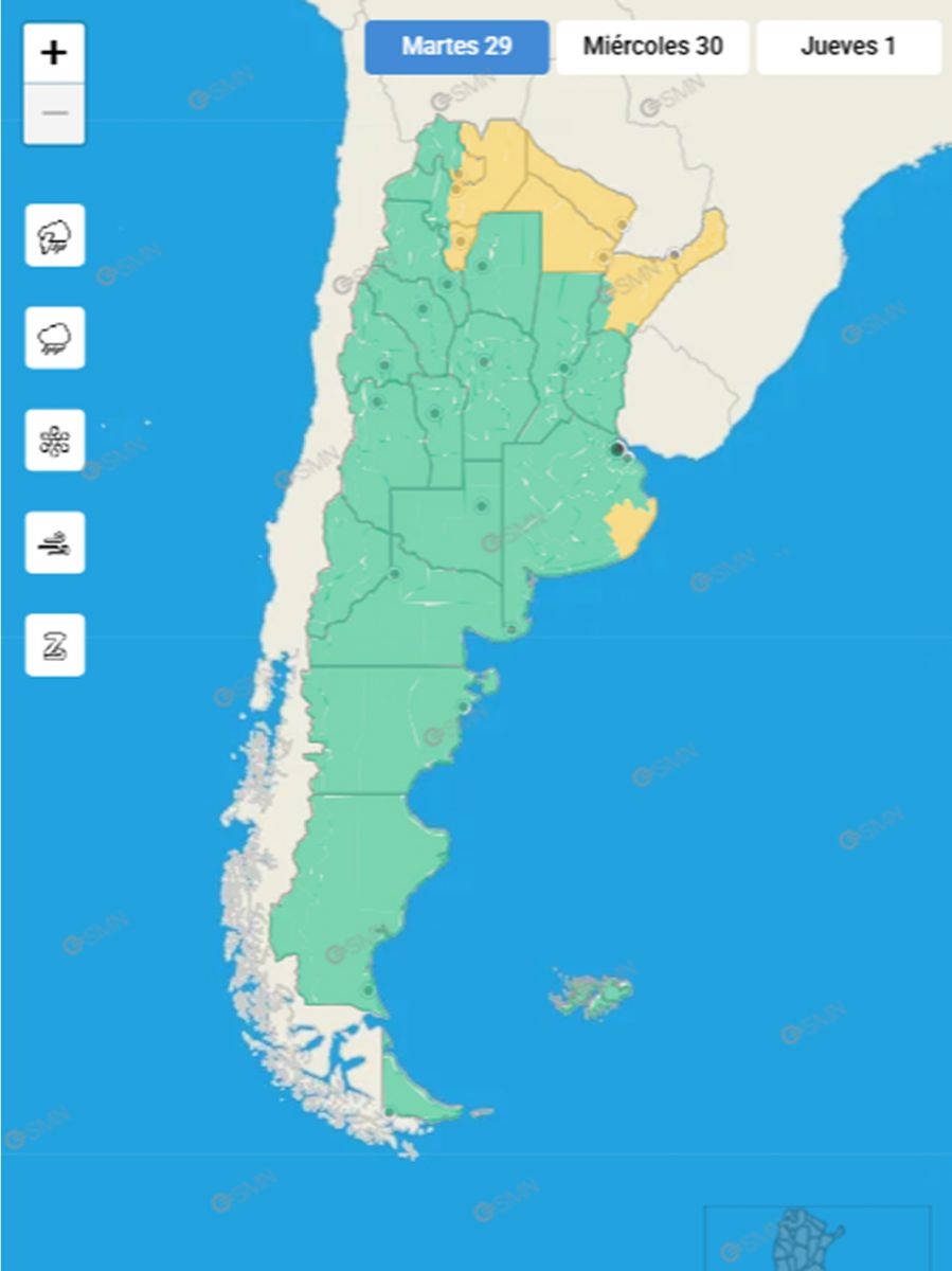 La alerta del SMN para este martes. 