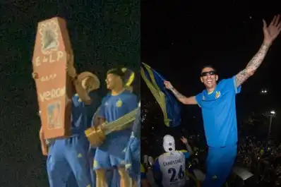 Polémica en la caravana: Rosario Central celebró su título con la foto de Verón en un ataúd