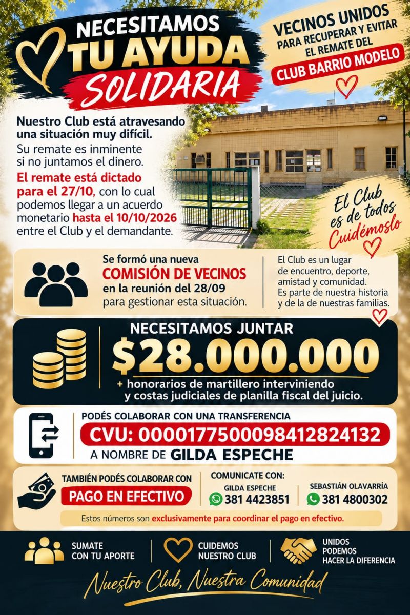 El Club Barrio Modelo está al borde del remate y los vecinos organizan una colecta para salvarlo