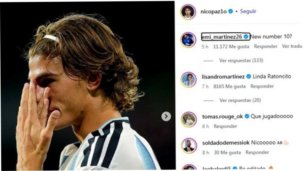 El comentario del Dibu Martínez a Nico Paz. Imagen: Instagram 