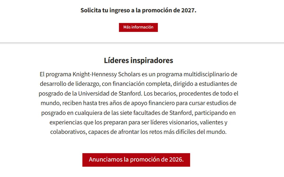 CONVOCATORIA. La solicitud se completa desde el sitio oficial de Knight-Hennessy Scholars.