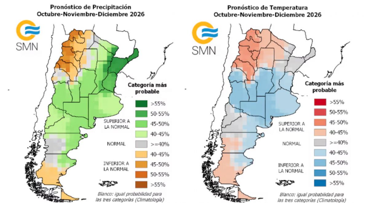 El Servicio Meteorológico Nacional prevé precipitaciones por encima de lo habitual en el Litoral y el centro de Argentina en el último trimestre.
