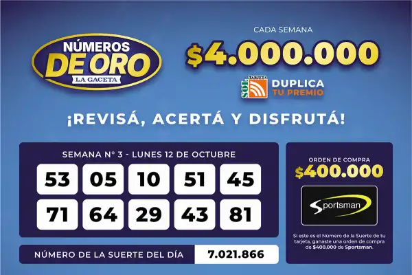 Los Números de Oro de LA GACETA del 12 de octubre de 2026