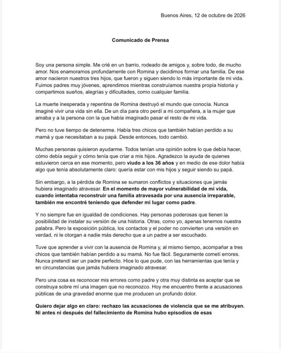El comunicado de prensa de Darío Giordano. 