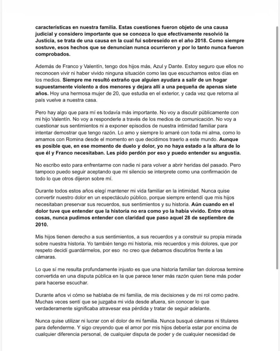 El comunicado de prensa de Darío Giordano. 