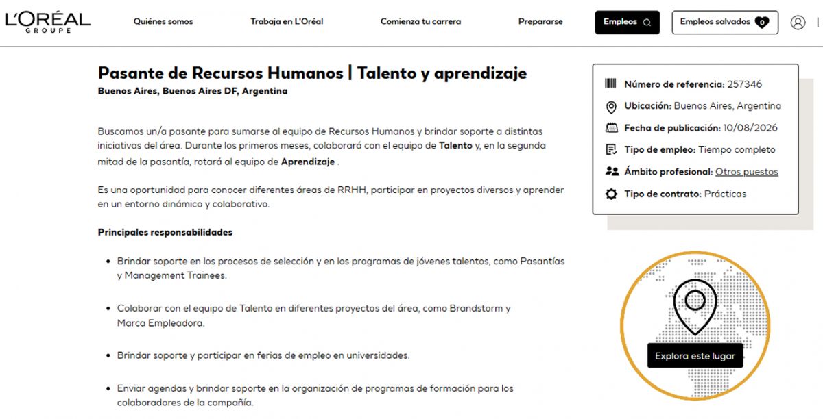 PASANTÍA. L’Oréal buscan estudiantes para el área de Recursos Humanos.