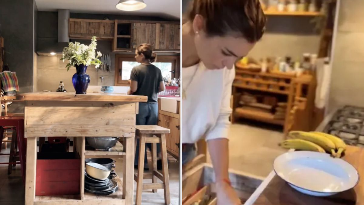 Así es la cocina campestre de Agustina Cherri: madera, una gran isla y detalles que enamoran