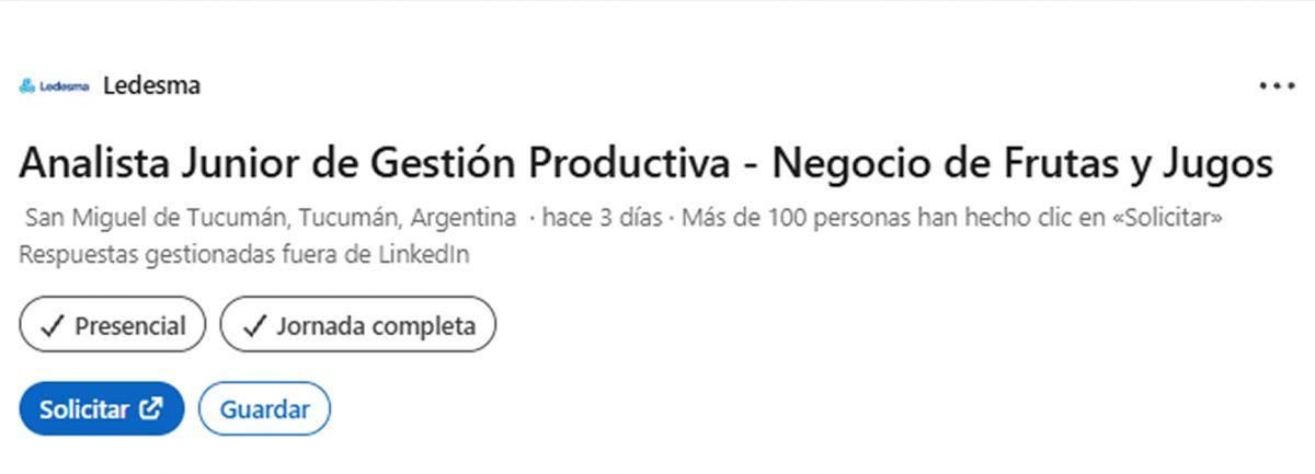 FRUTAS Y JUGOS. La vacante forma parte de una de las unidades productivas de Ledesma.