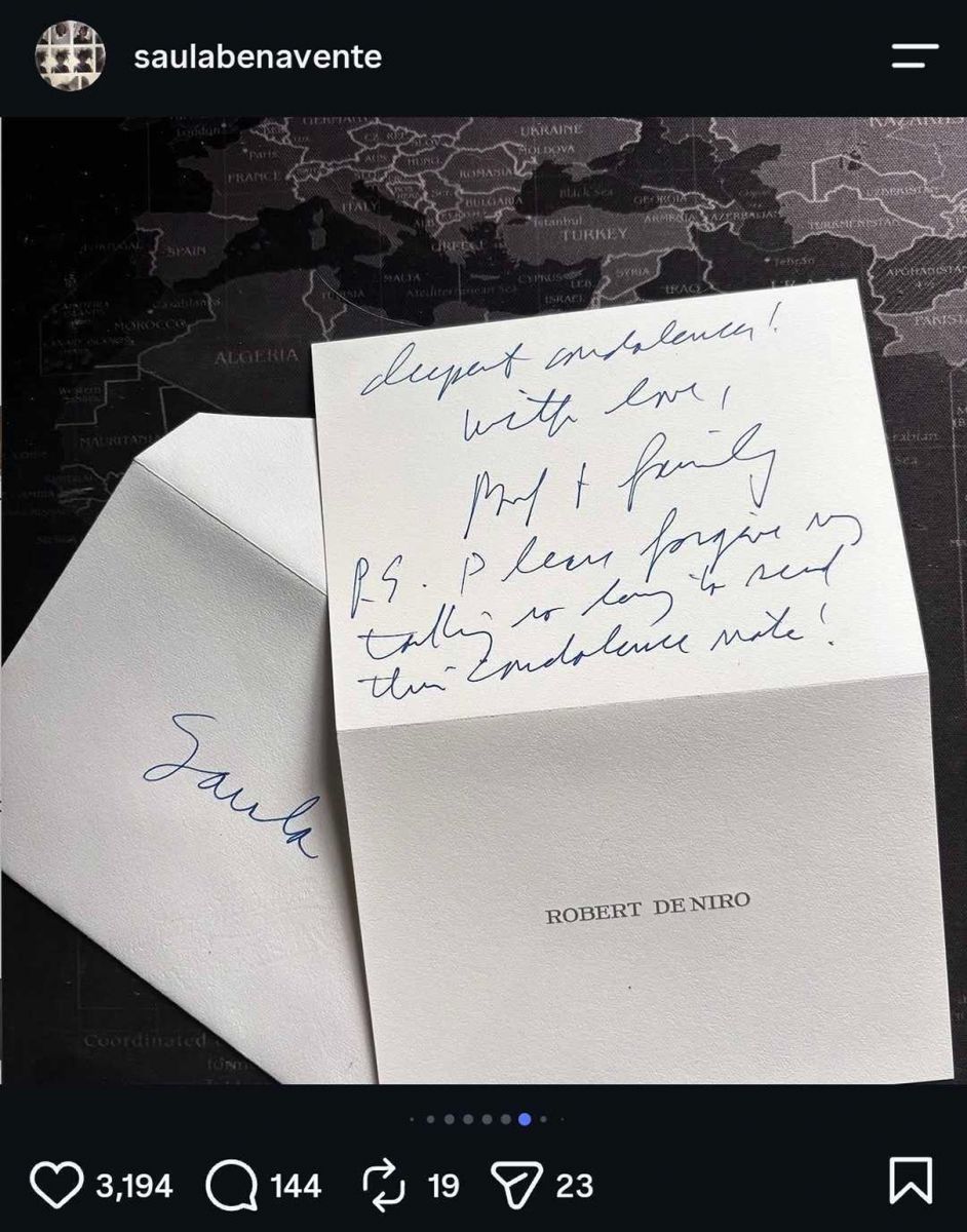 La pareja de Luis Brandoni mostró la carta que le envió Robert De Niro por la muerte del actor
