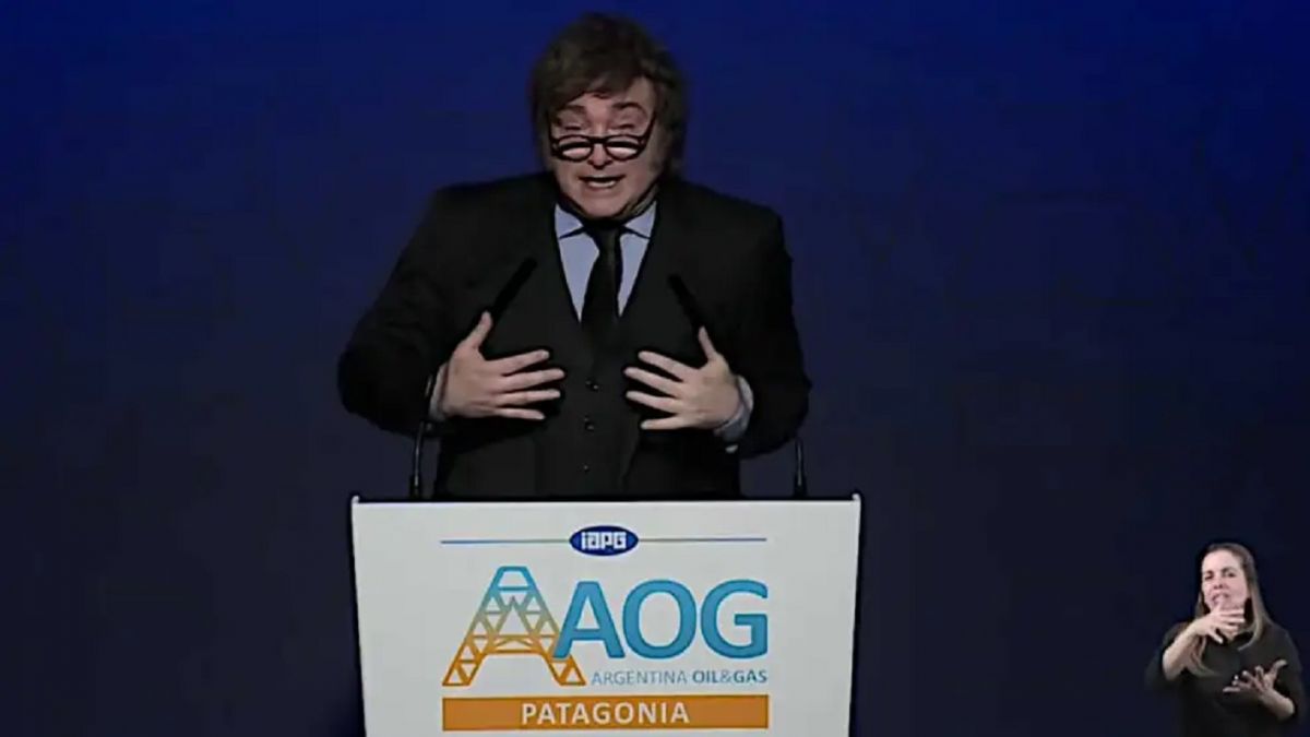 Discurso del Presidente Milei en la Argentina Oil & Gas Expo, en Neuquén. Captura de pantalla