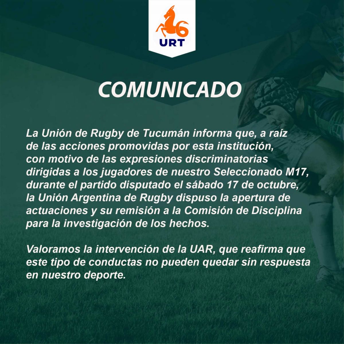 Qué dice el comunicado de la URT sobre los insultos discriminatorios al seleccionado M-17 en Buenos Aires