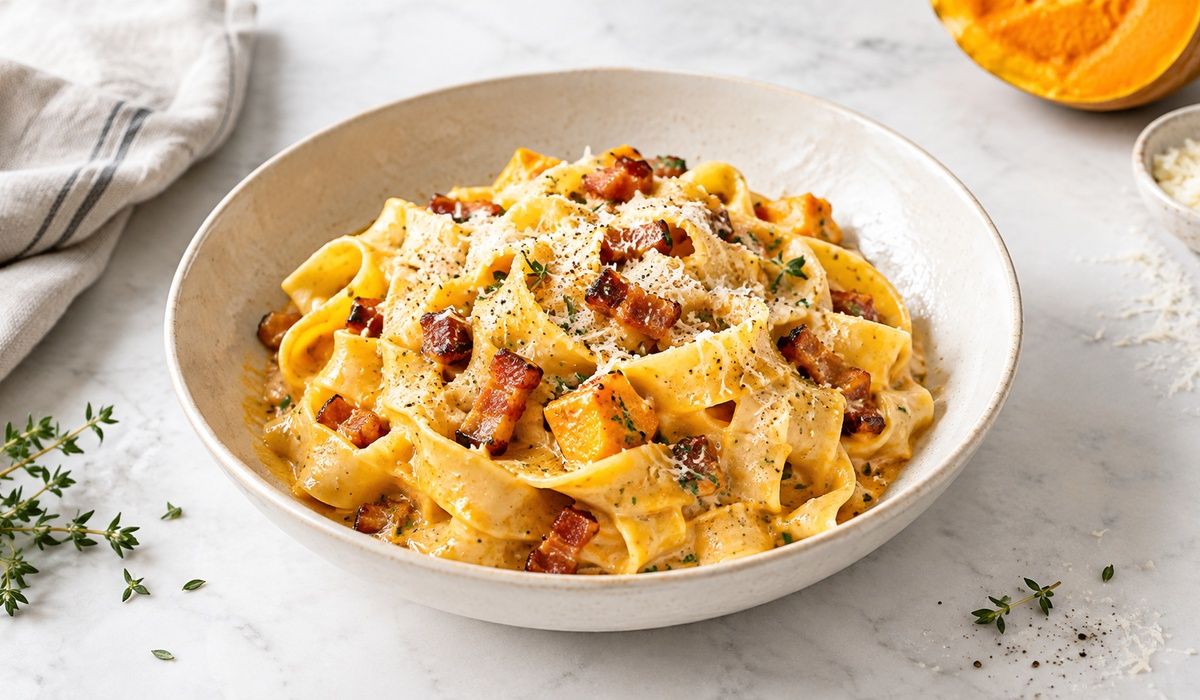 Pappardelle con salsa carbonara